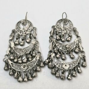 Vintage Handcrafted Intricate Ethnic Design Elegant Silver Chandelier Earrings